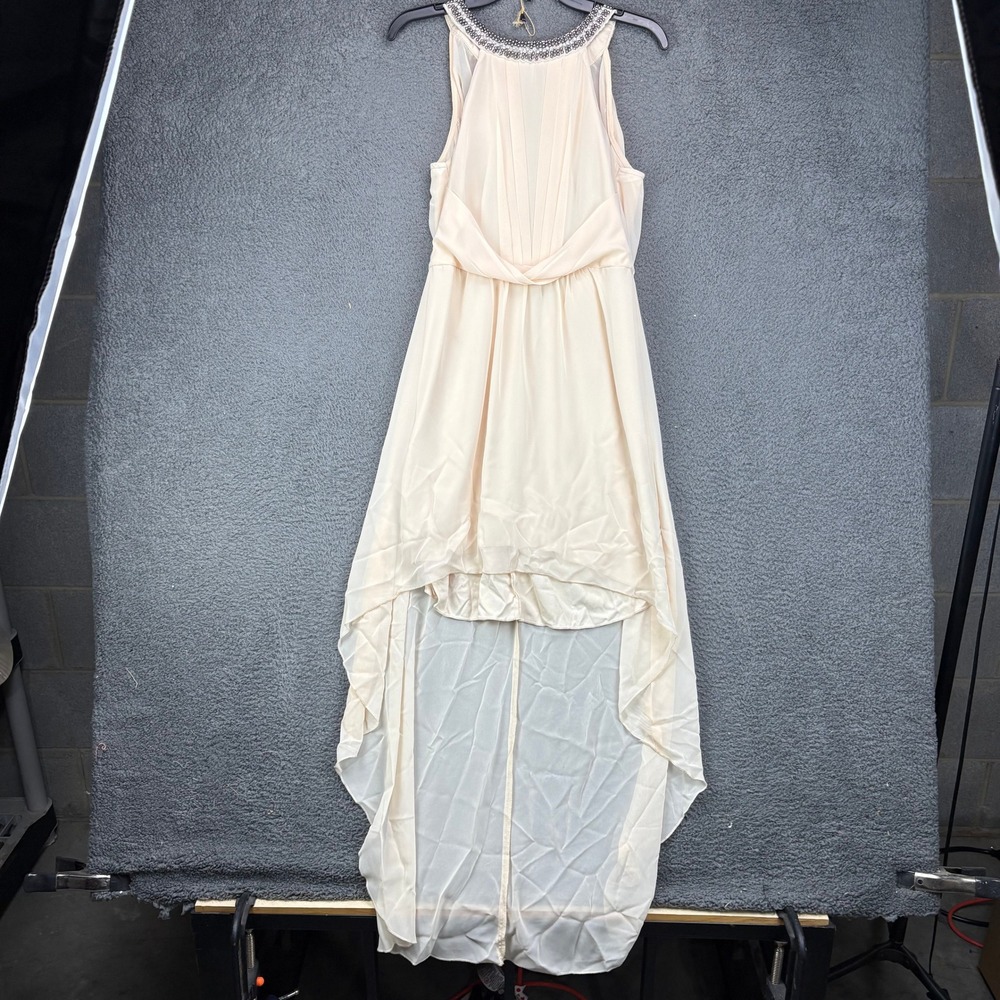B. Darlin Womens Peach High Low Chiffon Formal Dress Beaded Neckline Size 5/6